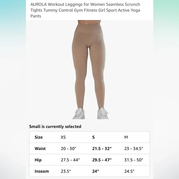 AUROLA Workout Leggings Seamless Scrunch Tights Tummy Control Gym Fitness NWOT. - Picture 5 of 12